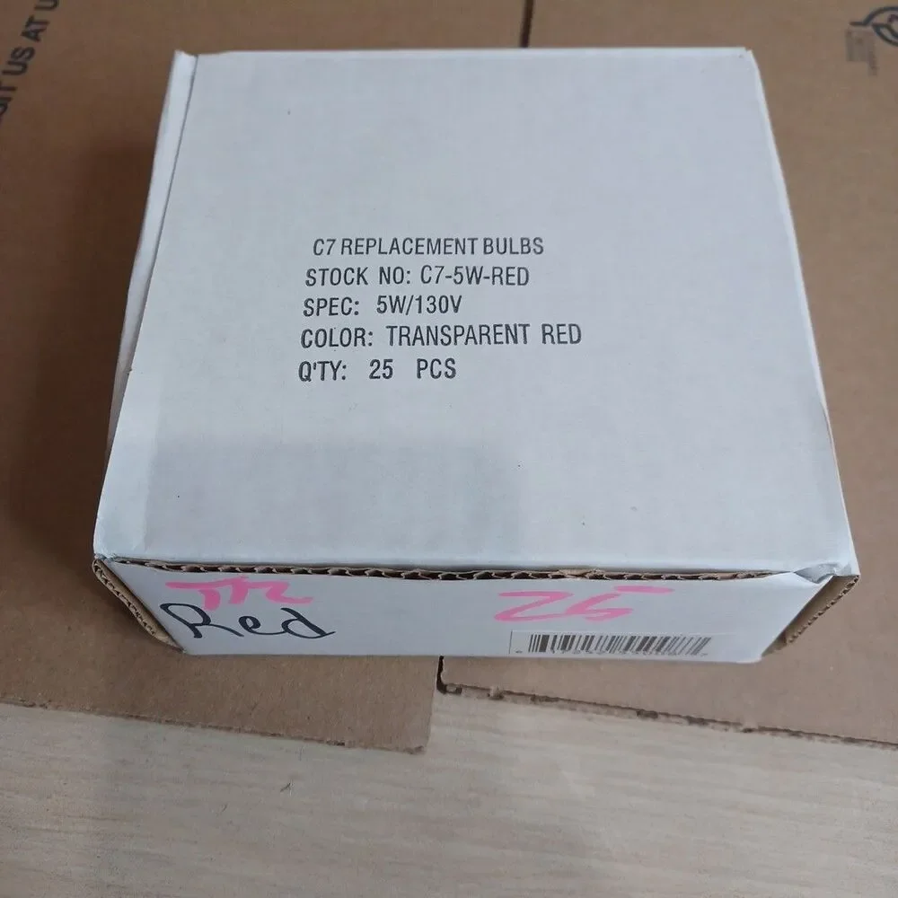 C7 5W RED Box of 25 Replacement Bulbs Transparent 130v NOS Light Show Outdoor